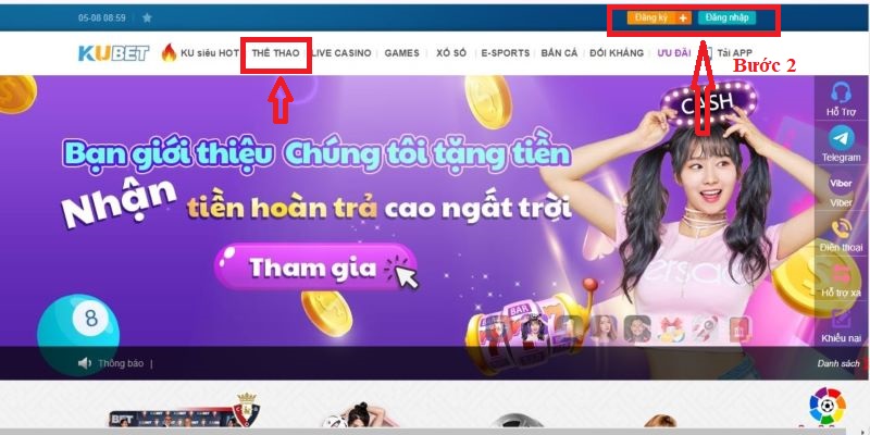 Đăng nhập vào Kubet77 theo mũi tên trong hình