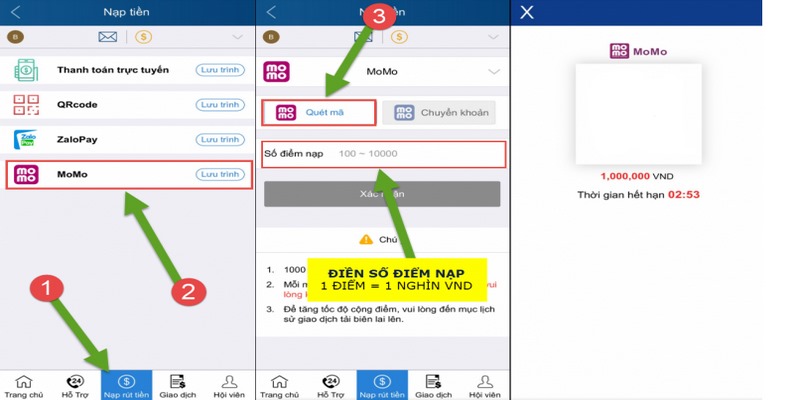 Nạp tiền qua ví điện tử Momo